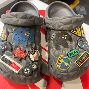 CROCS Gray Kids Slippers with Colorful Game Icons